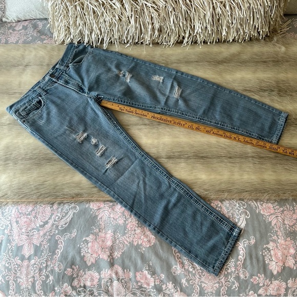 M. GORDON Jeans W34xL30 Distressed Holes Light Wash Stretch White Stitching - Picture 5 of 14